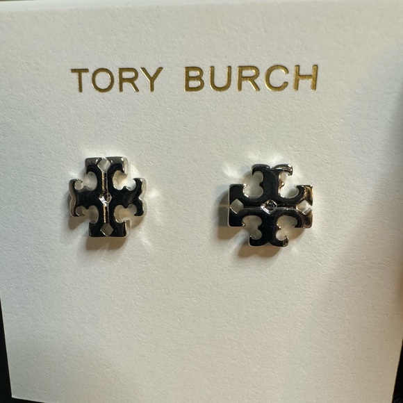 Tory Burch New Kira Silver Double T Logo Stud Earrings - Picture 9 of 10
